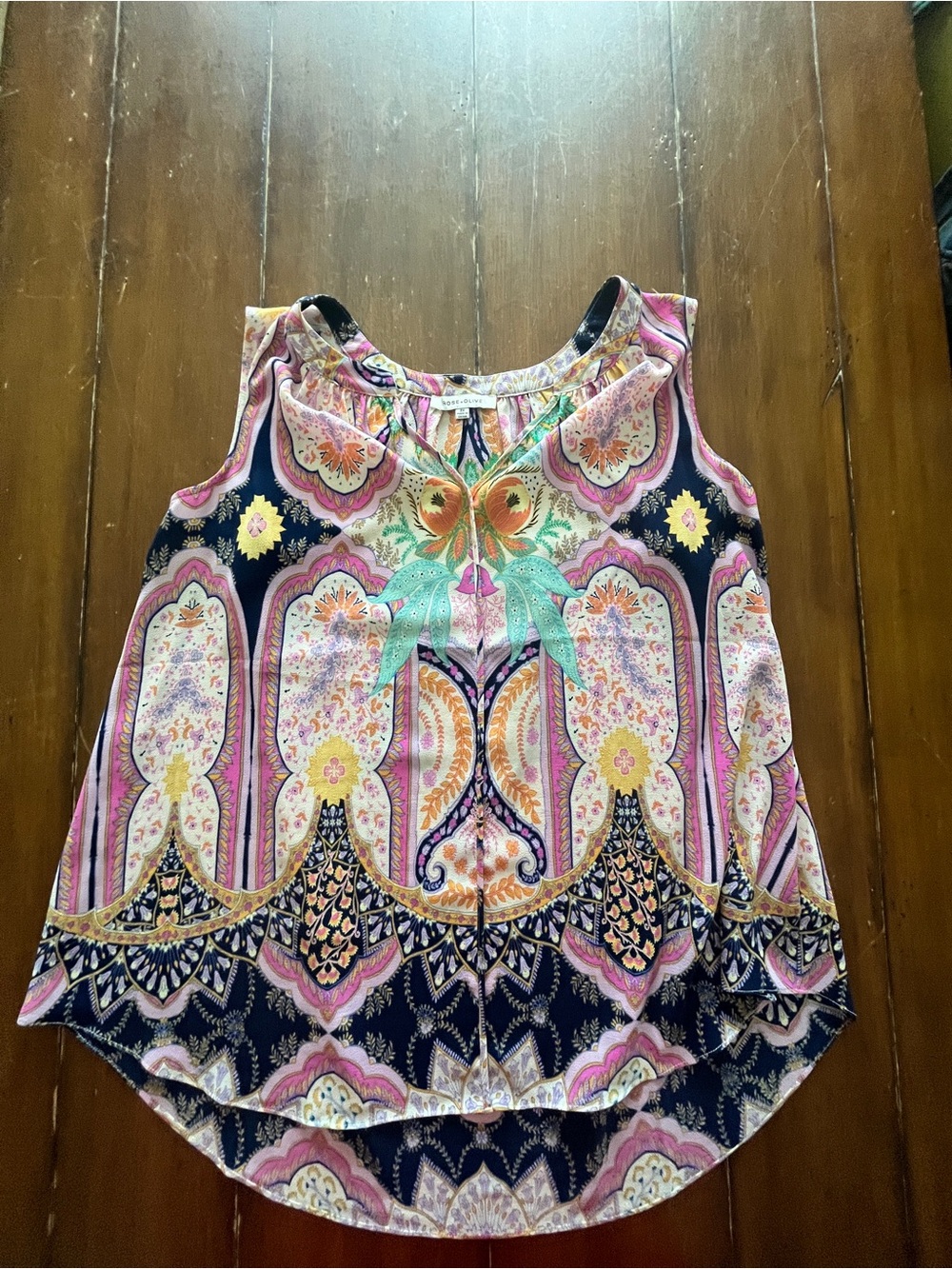 Rose & Olive Navy, Pink and Mint Paisley-Print Sleeveless Camisole